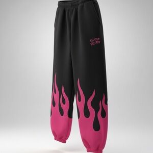 Kill Crew Black Pink Flame Sweatpants Size Large Streetwear Joggers